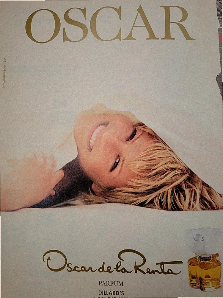 1984 Oscar de la Renta perfume bottle pretty blonde vintage ad