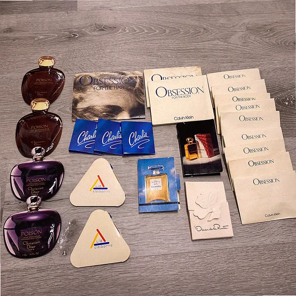 Lot of 24 Vintage and Name Brand Perfume, Body Creme And Hair Samples 80s-90s