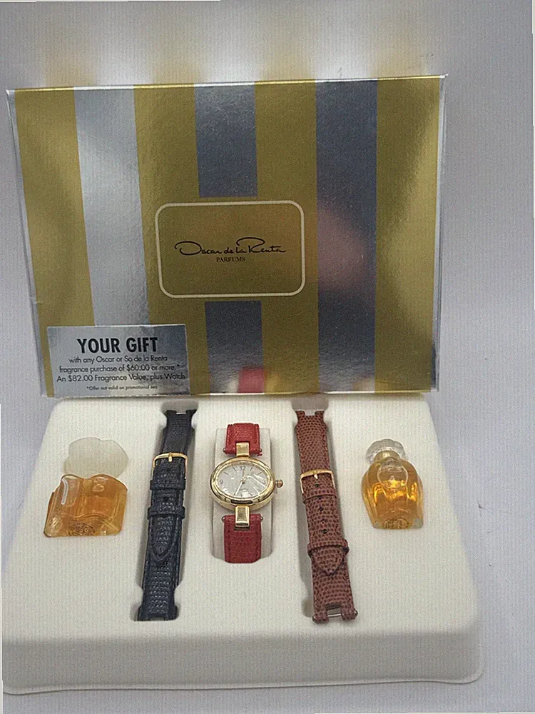 Oscar de la Renta 2 Mini Perfume Gift Set w/ 3 Bands Buckle Wristwatch Watch NEW